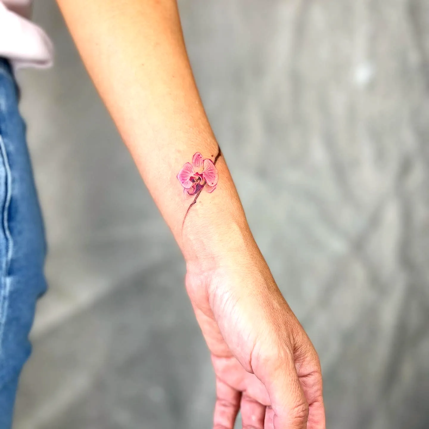 Pink Orchid Inner Forearm Tattoo