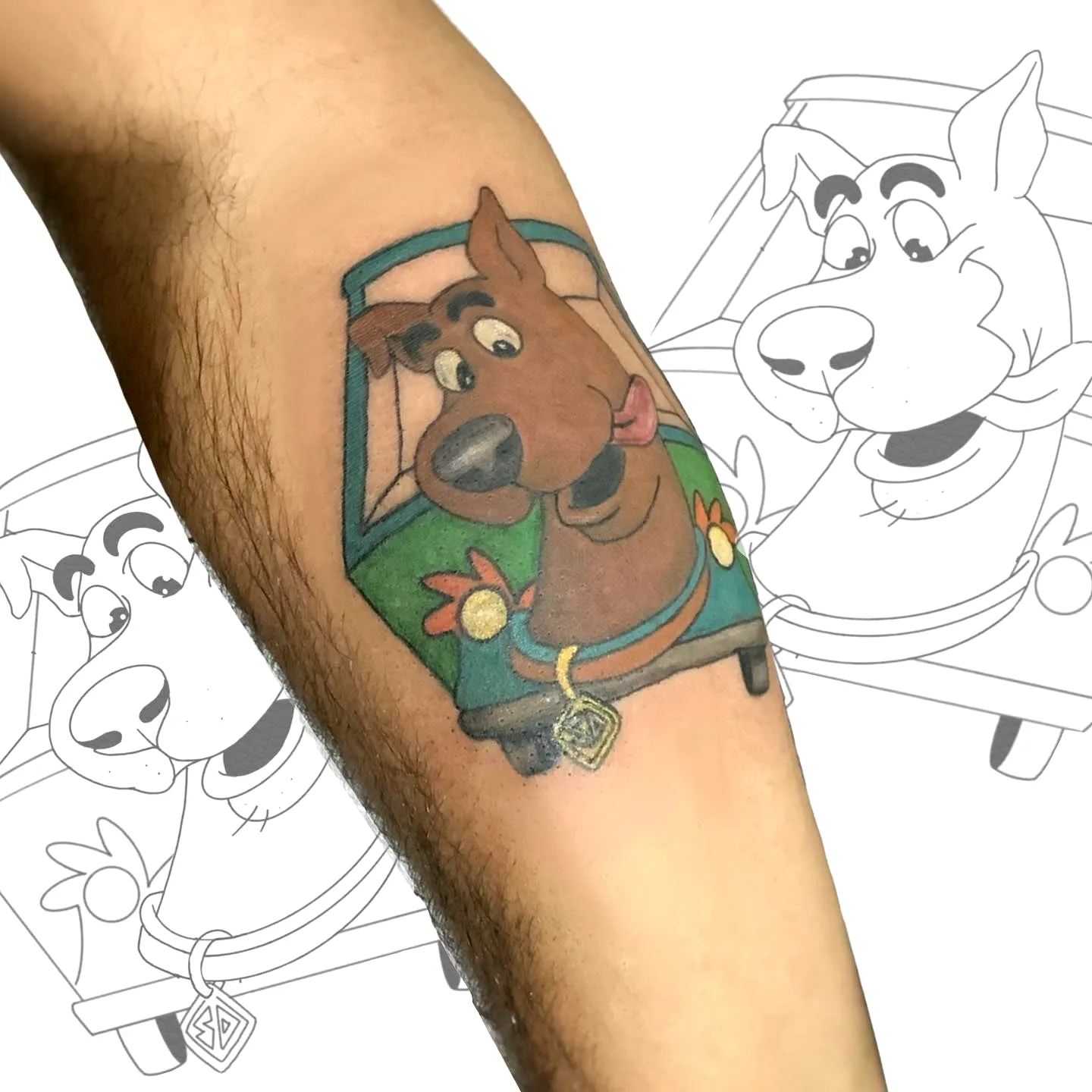 Playful Dog Forearm Tattoo in Color