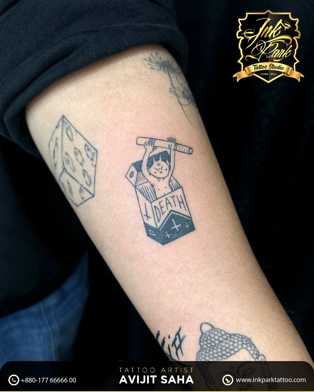 Playful Milk Carton Forearm Tattoo