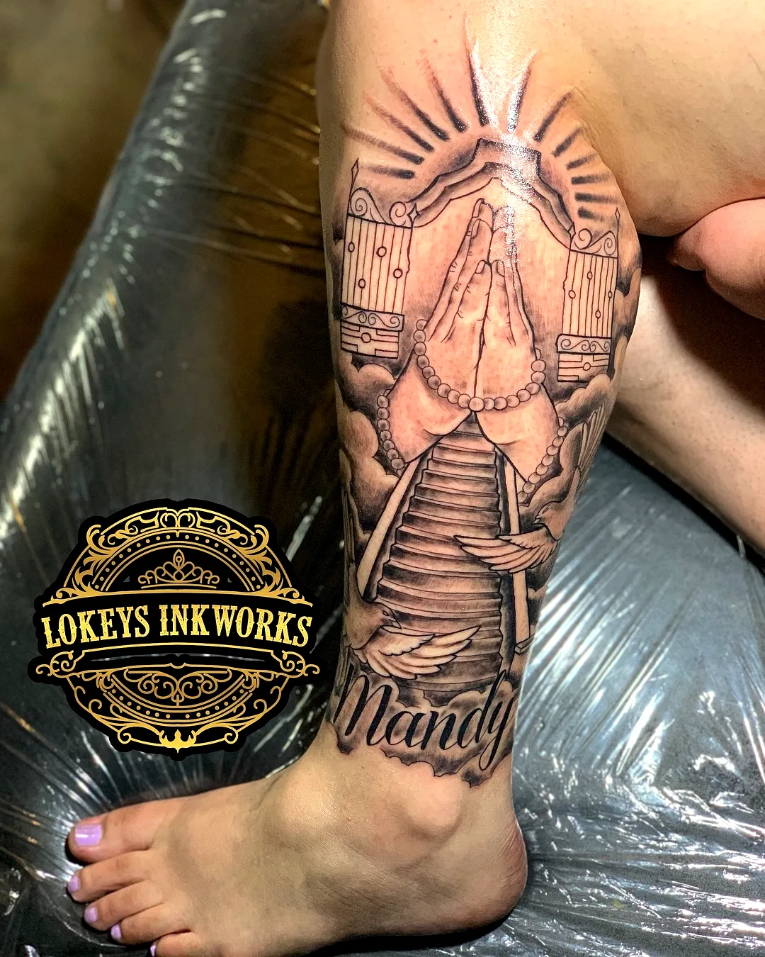 Praying Hands Forearm Tattoo with Gates