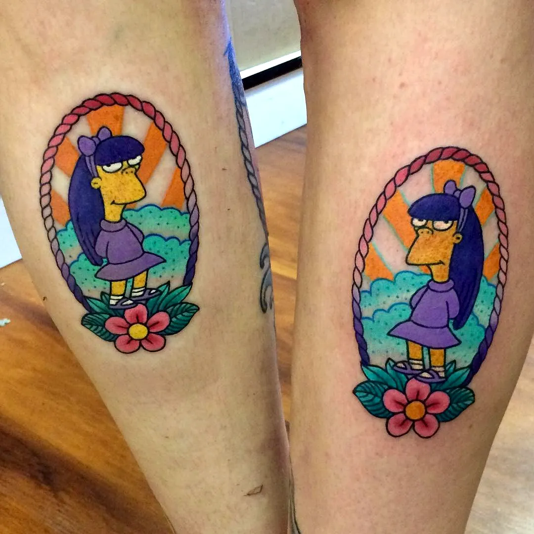 Purple Cartoon Character Leg Tattoo