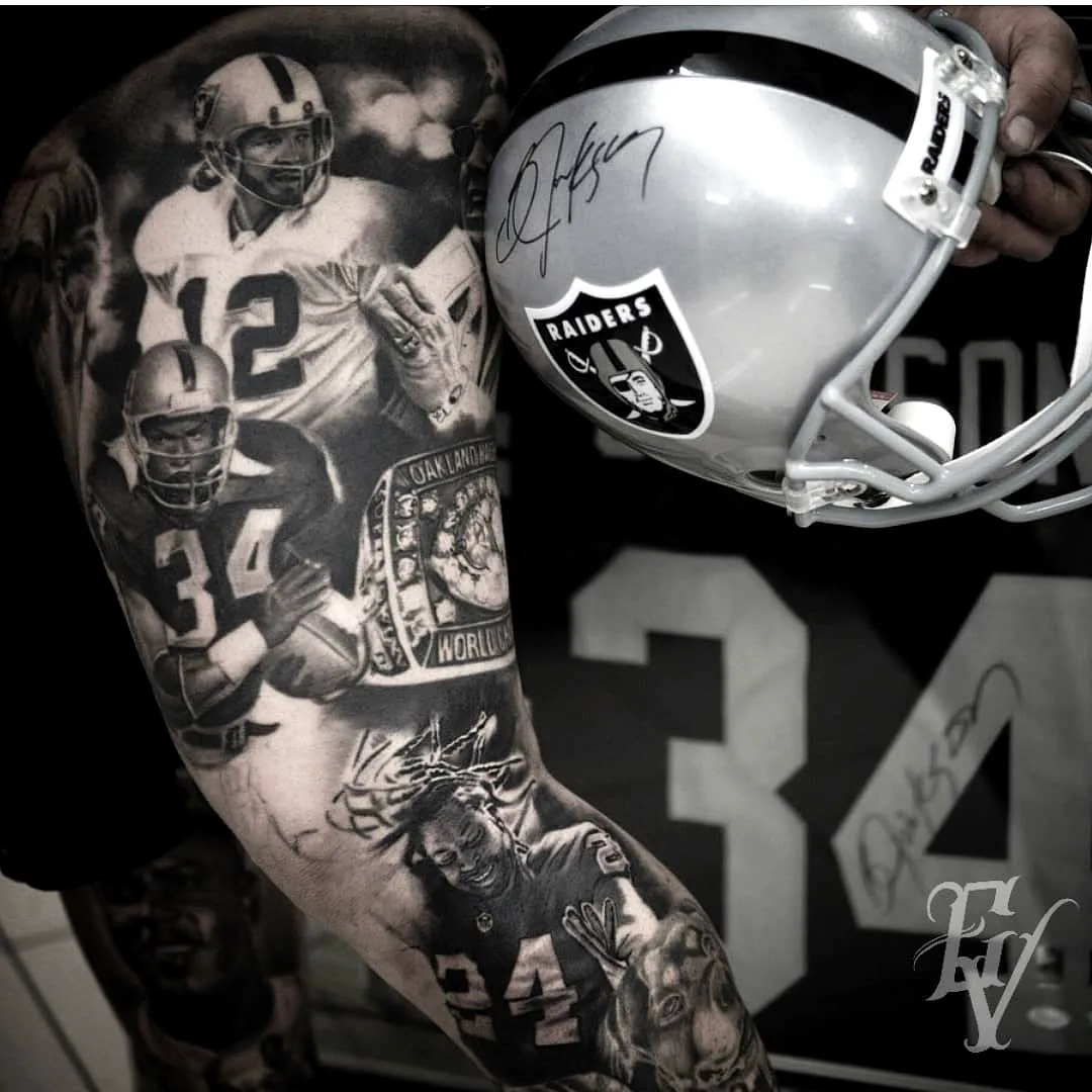 Raiders Leg Portrait Tattoo
