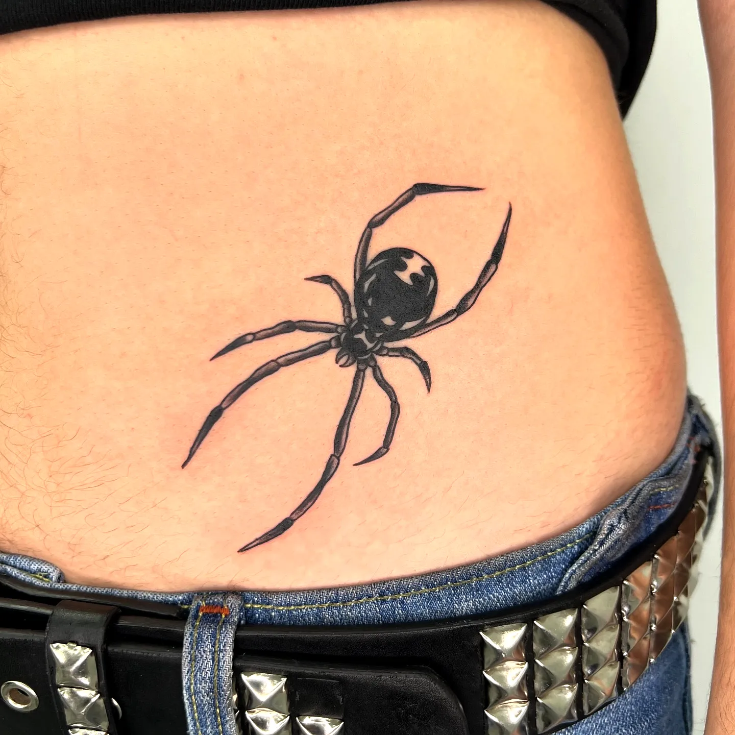 Realistic Black Spider Torso Tattoo