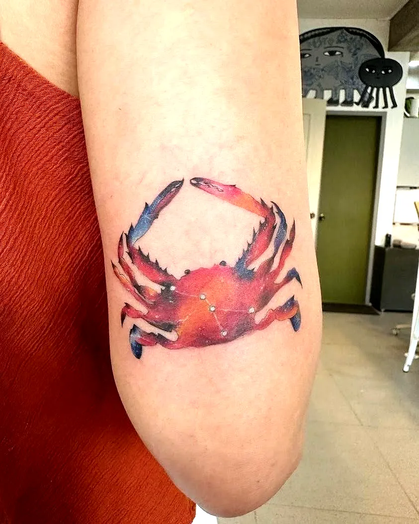 Realistic Crab Elbow Tattoo