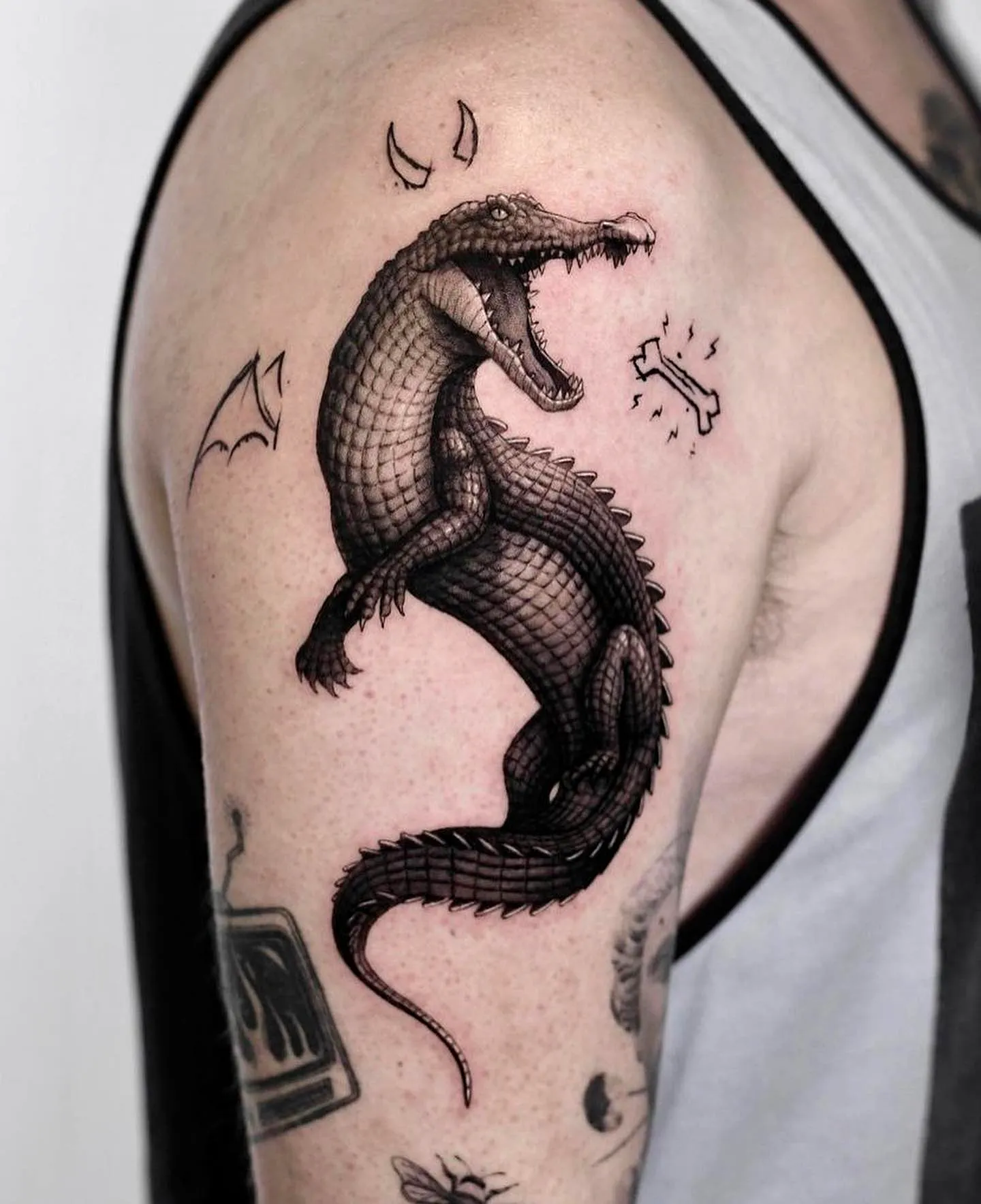 Realistic Crocodile Upper Arm Tattoo
