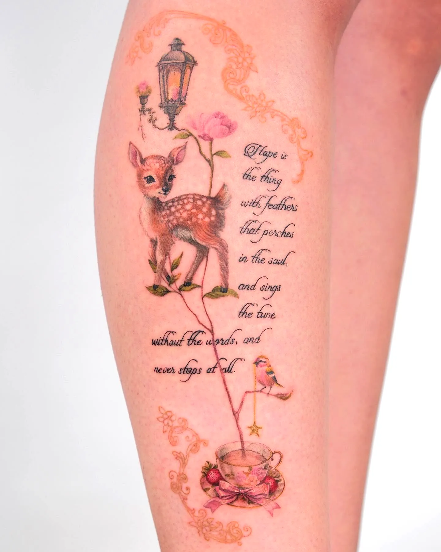 Realistic Deer Arm Tattoo with Flowers