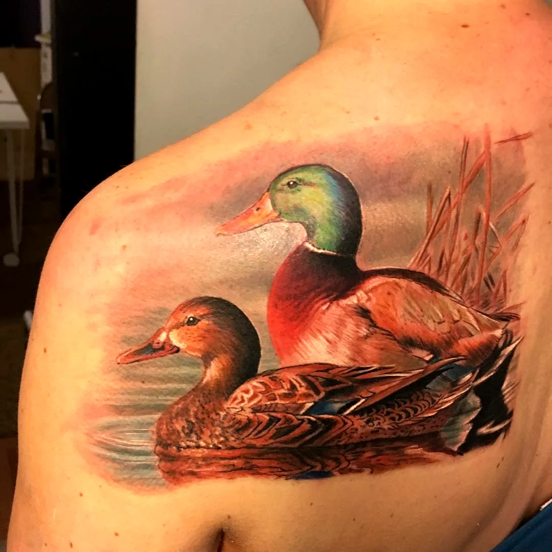 Realistic Ducks Shoulder Tattoo