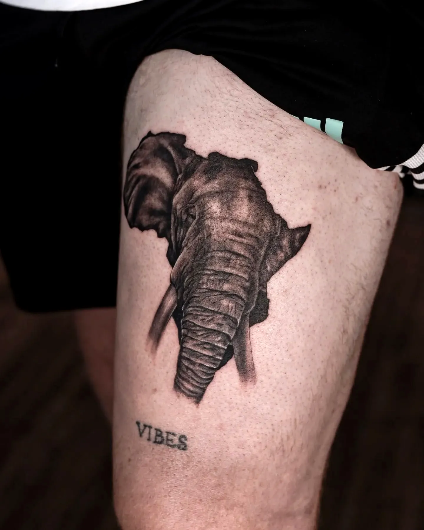 Realistic Elephant Thigh Tattoo VIBES