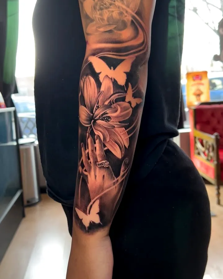 Realistic Flower Sleeve Tattoo