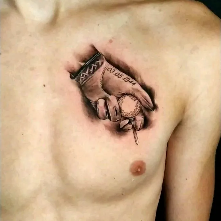 Realistic Golf Tee Chest Tattoo