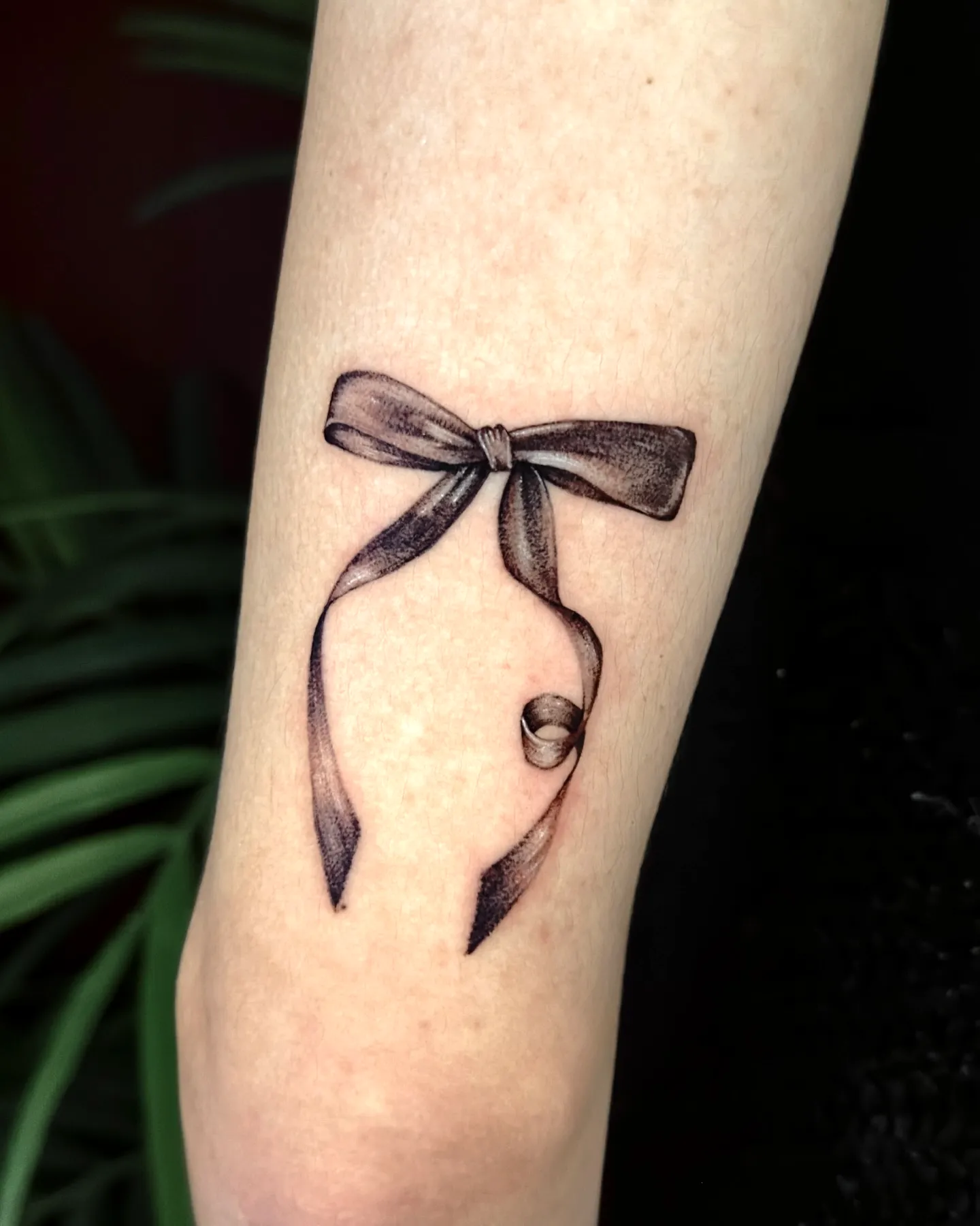 Realistic Gray Ribbon Forearm Tattoo