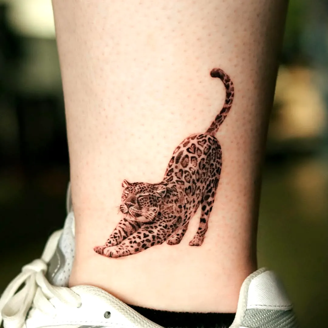 Realistic Leopard Ankle Tattoo Design