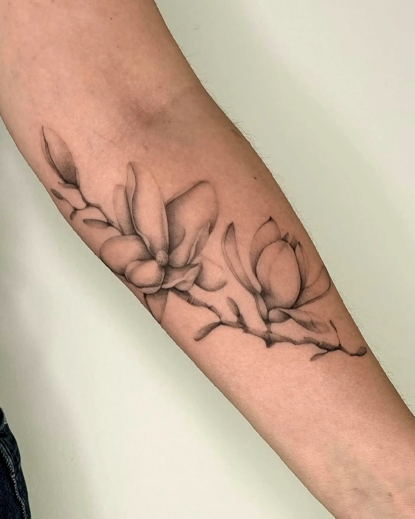 Realistic Magnolia Forearm Tattoo