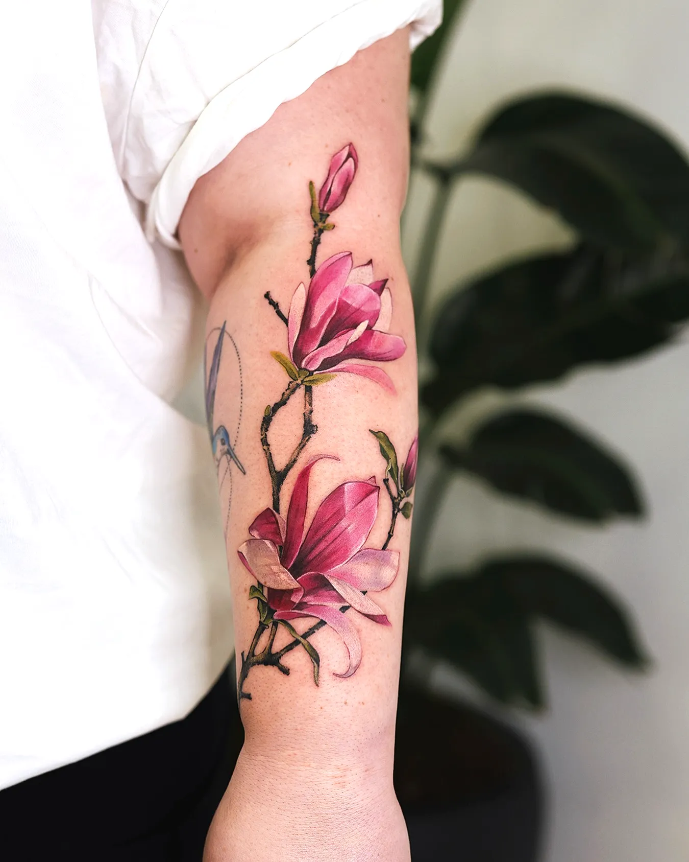 Realistic Magnolia Forearm Tattoo