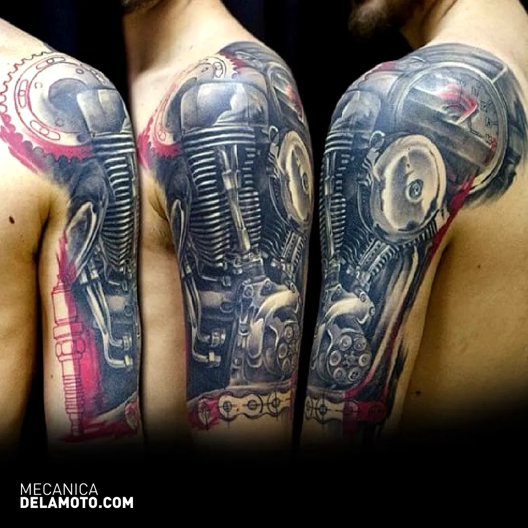 Realistic Motorcycle Engine Upper Arm Tattoo