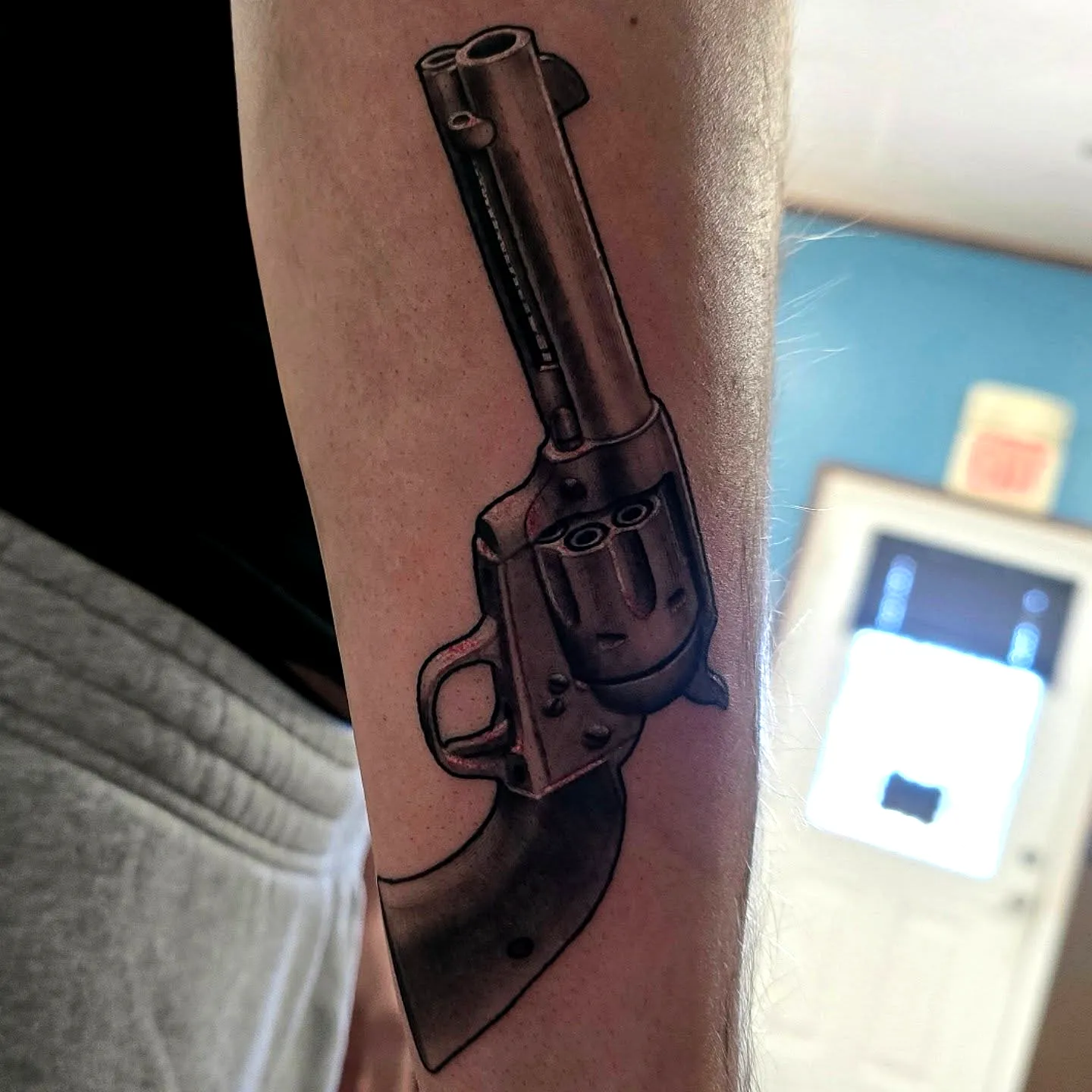 Realistic Revolver Forearm Tattoo