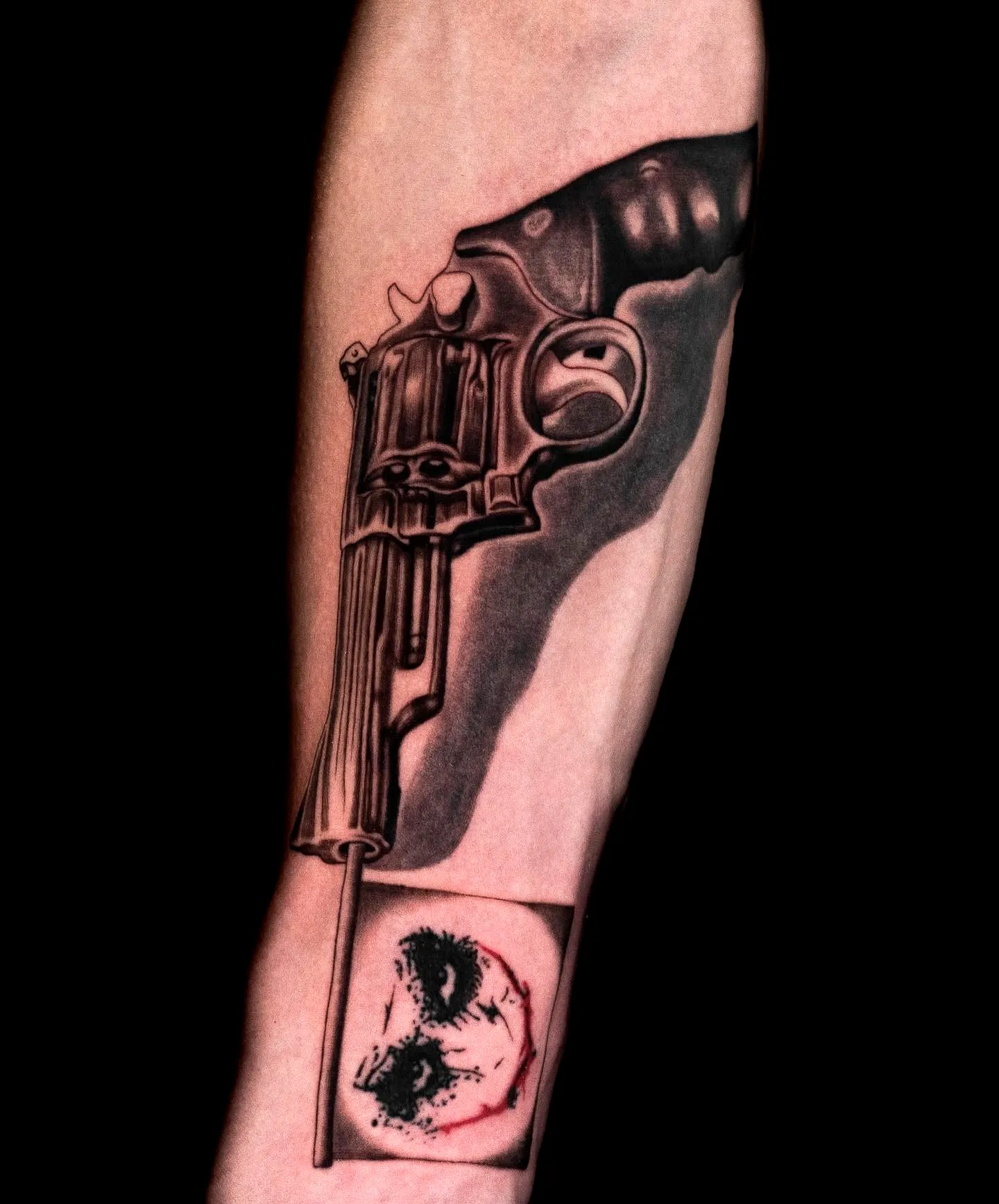 Realistic Revolver Forearm Tattoo