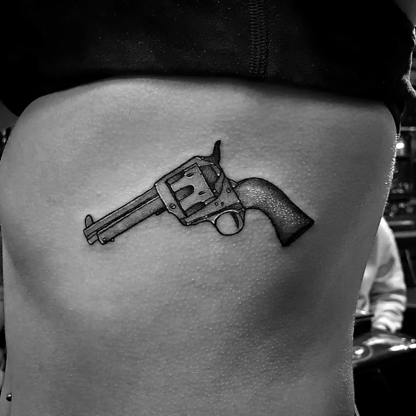 Realistic Revolver Ribcage Tattoo
