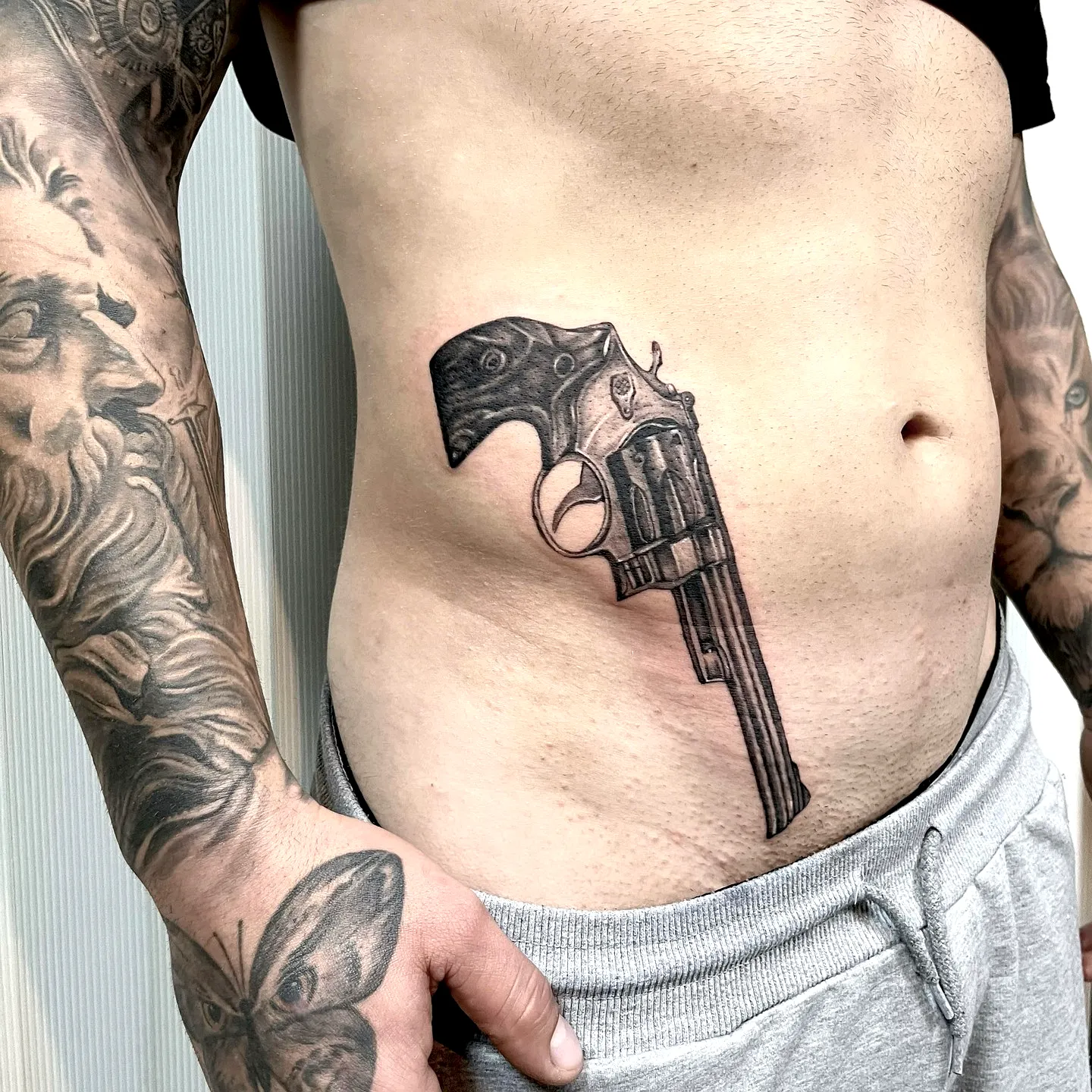 Realistic Revolver Torso Tattoo