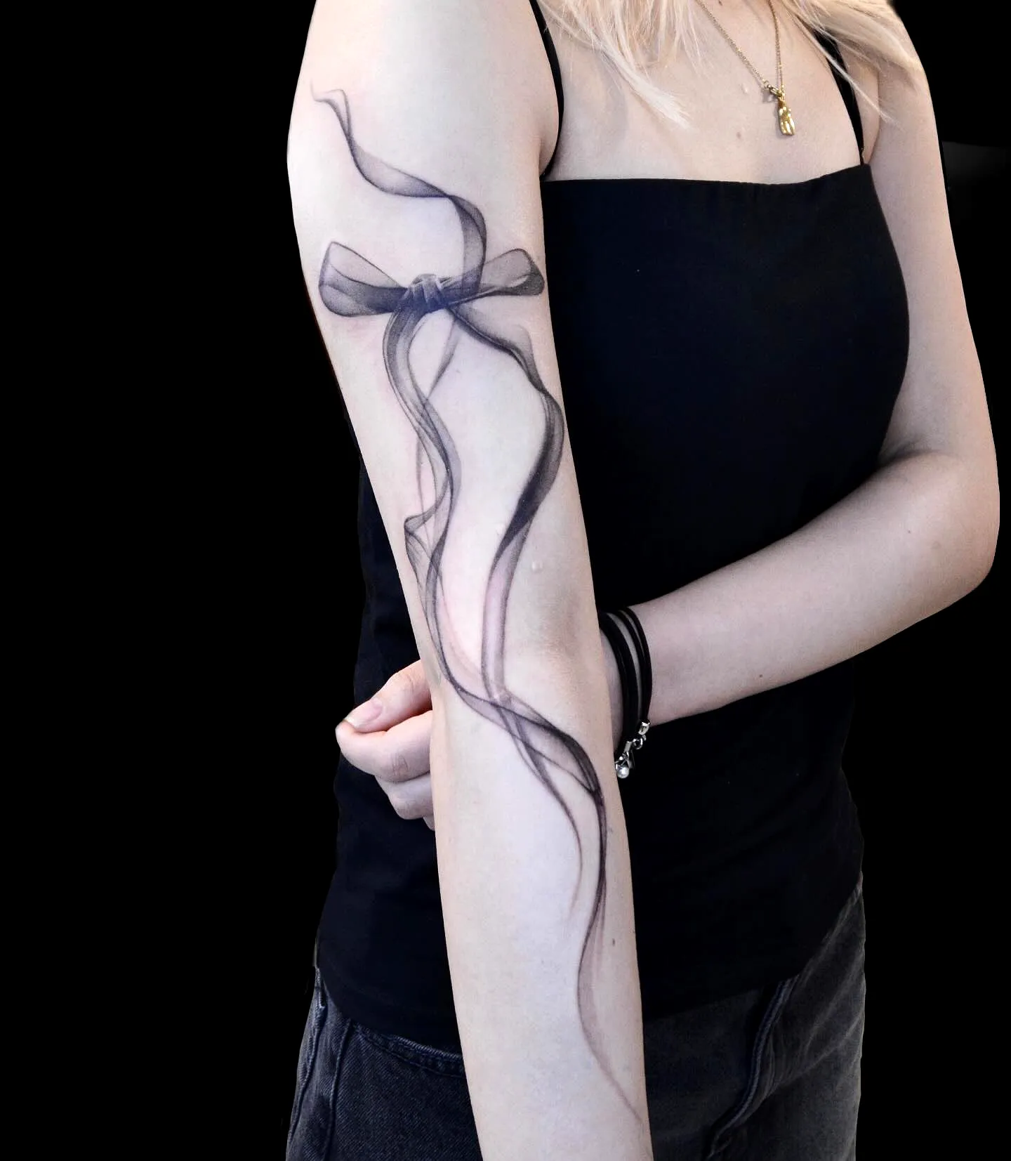 Realistic Ribbon Forearm Tattoo