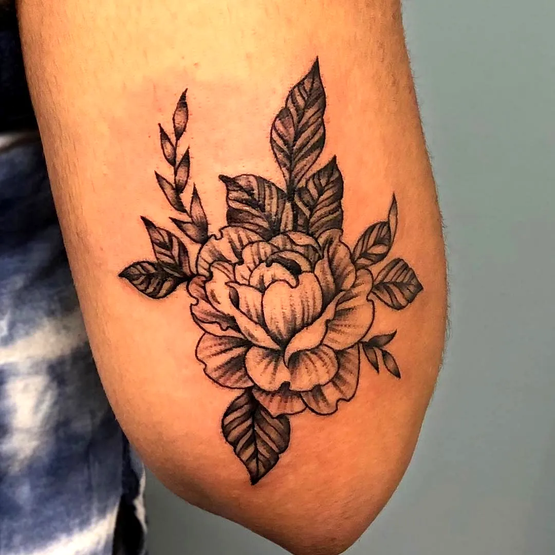 Realistic Rose Inner Elbow Tattoo