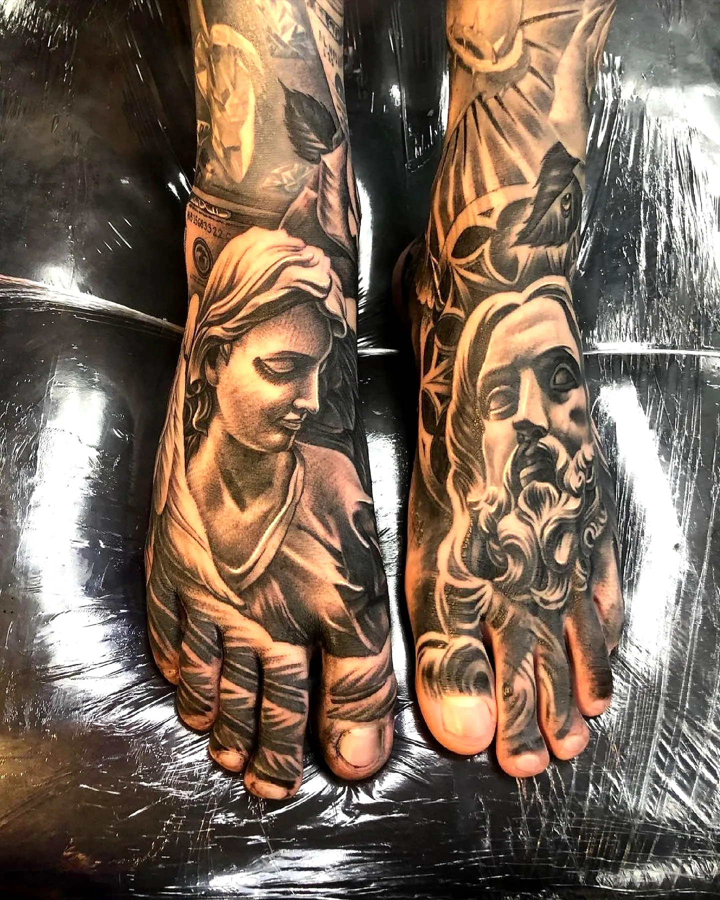 Realistic Sculpture Foot Tattoos