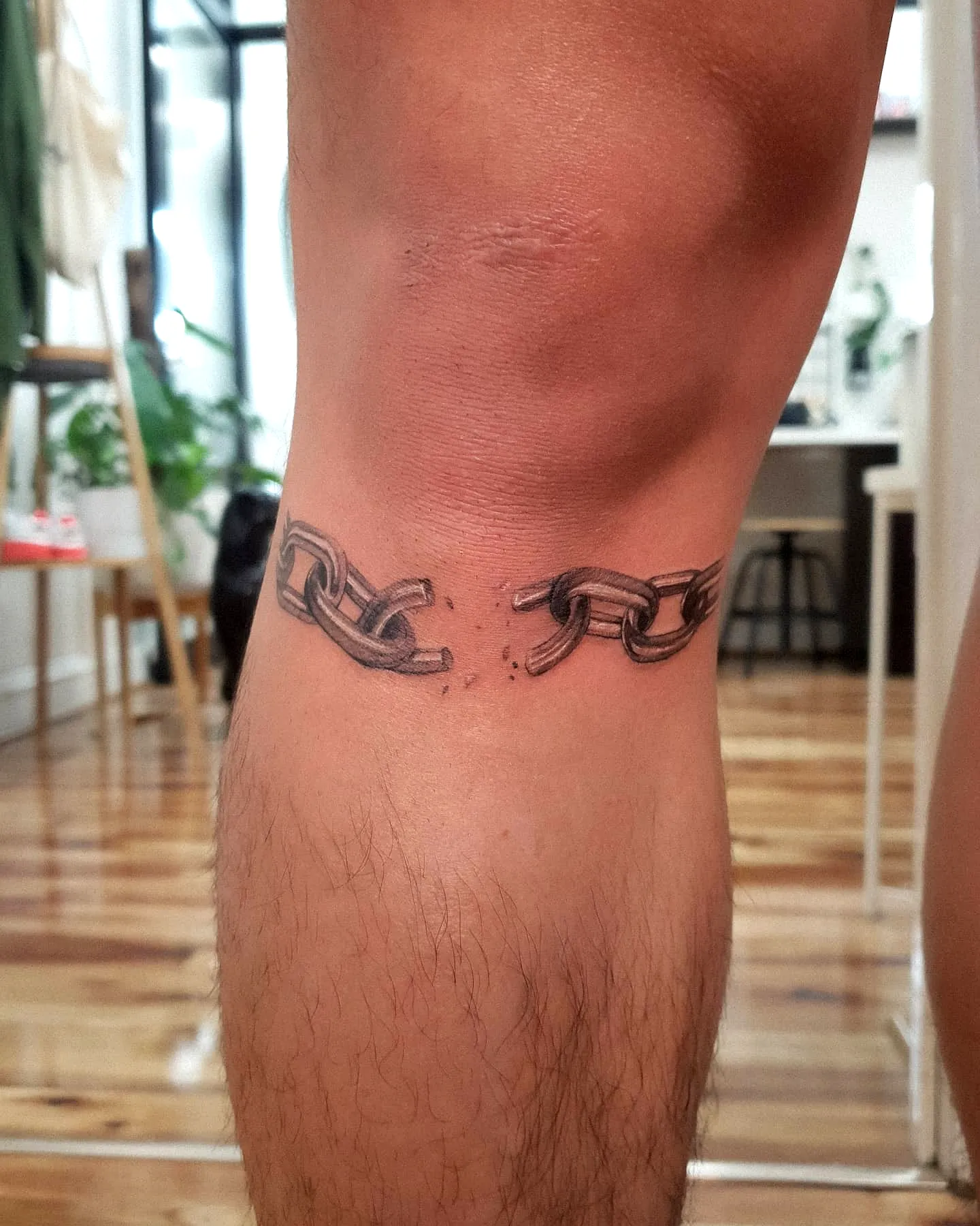 Realistic Shackle Knee Tattoo