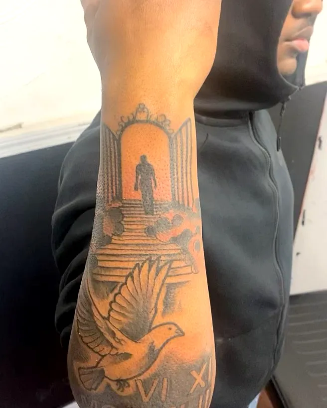 Realistic Silhouette Bird Leg Tattoo