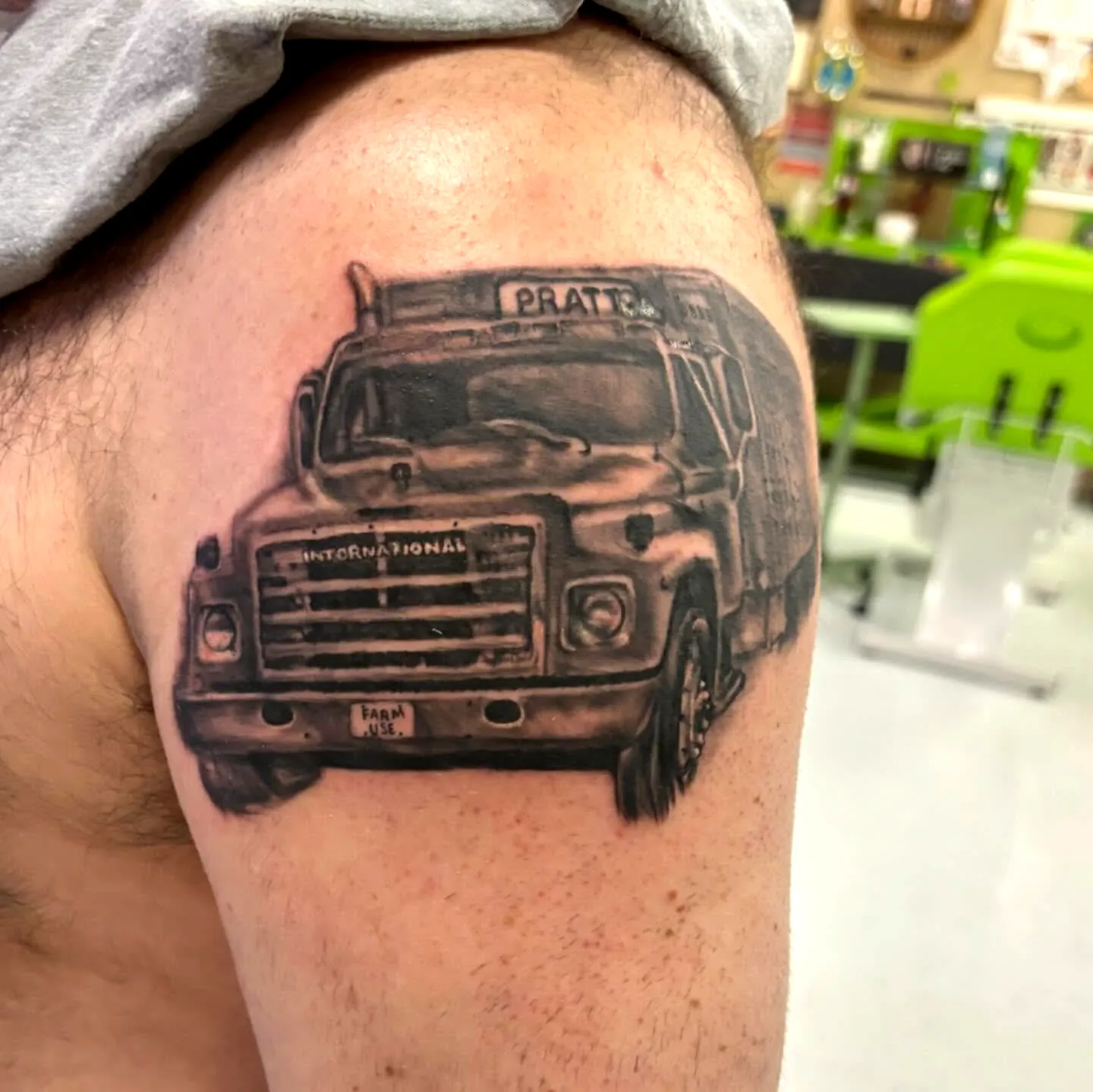 Realistic Truck Shoulder Tattoo