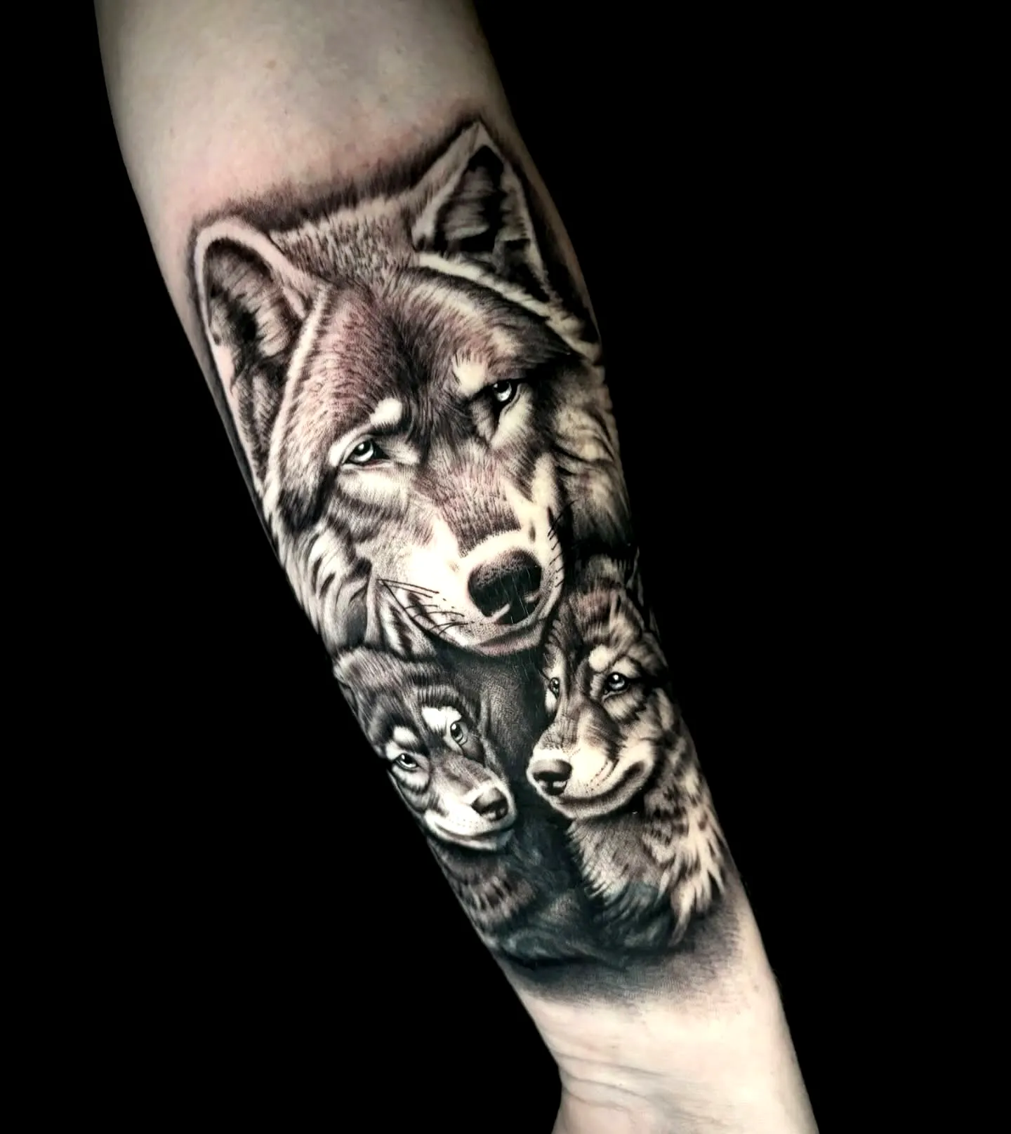 Realistic Wolf Forearm Tattoo