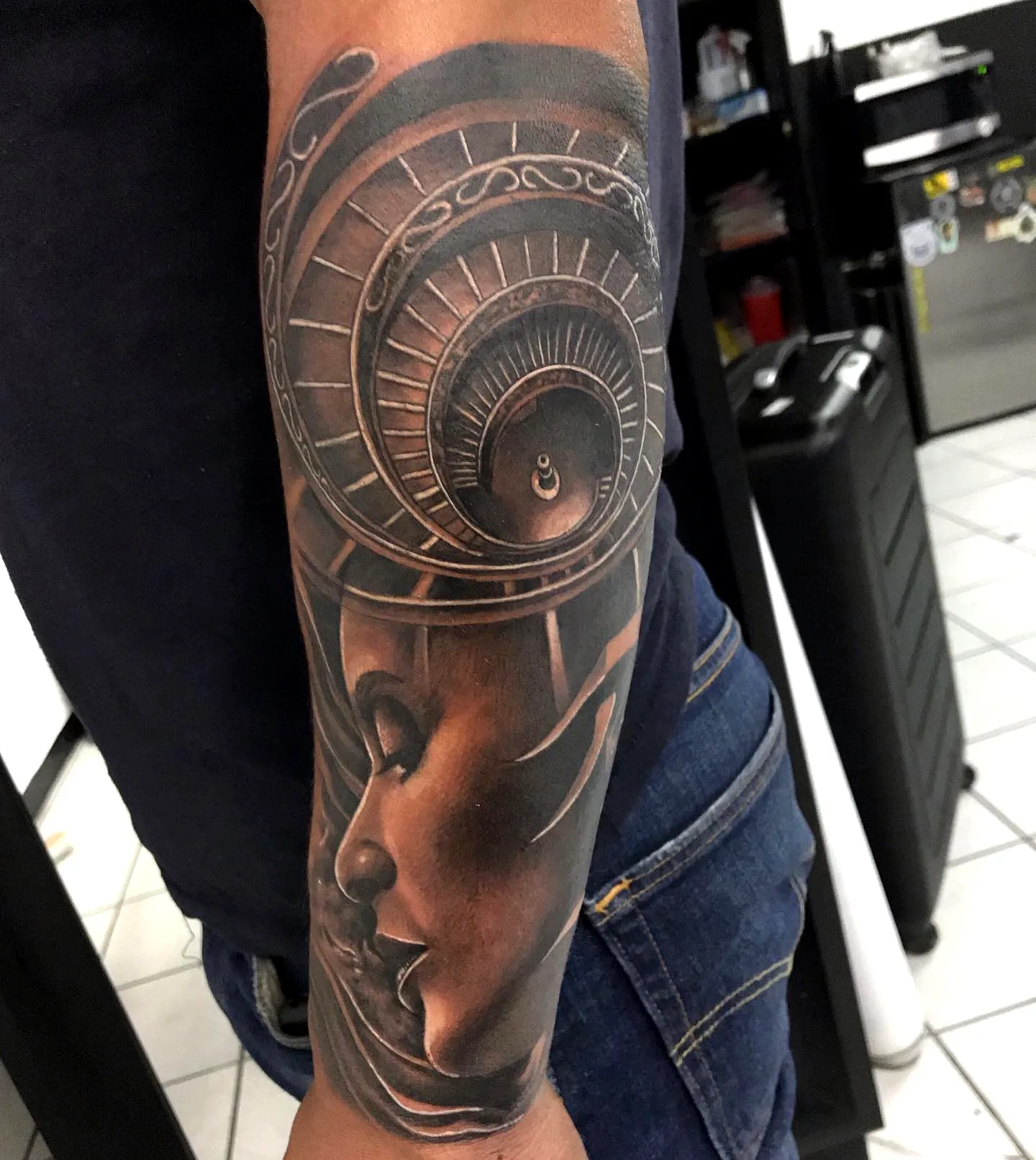 Realistic Woman Face Forearm Tattoo