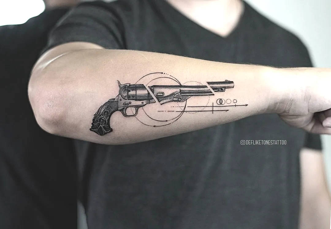 Revolver Inner Forearm Tattoo Design