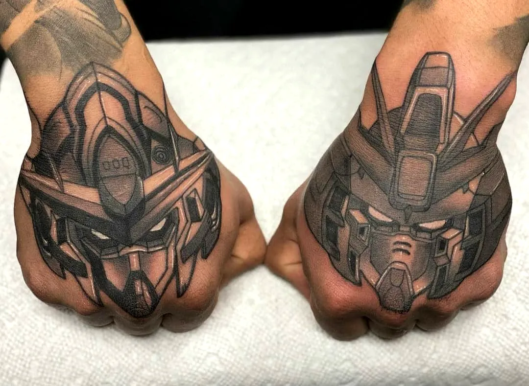 Robotic Faces Knuckle Tattoo