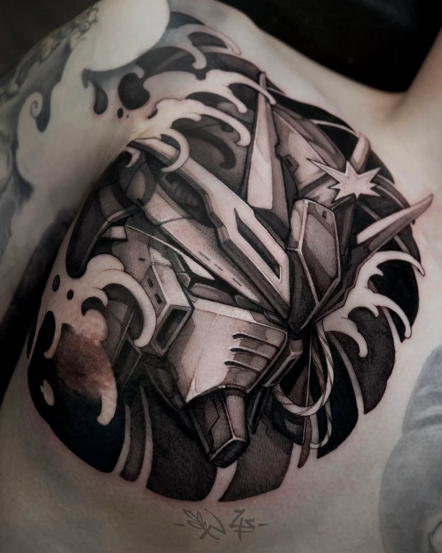Robotic Helmet Chest Tattoo