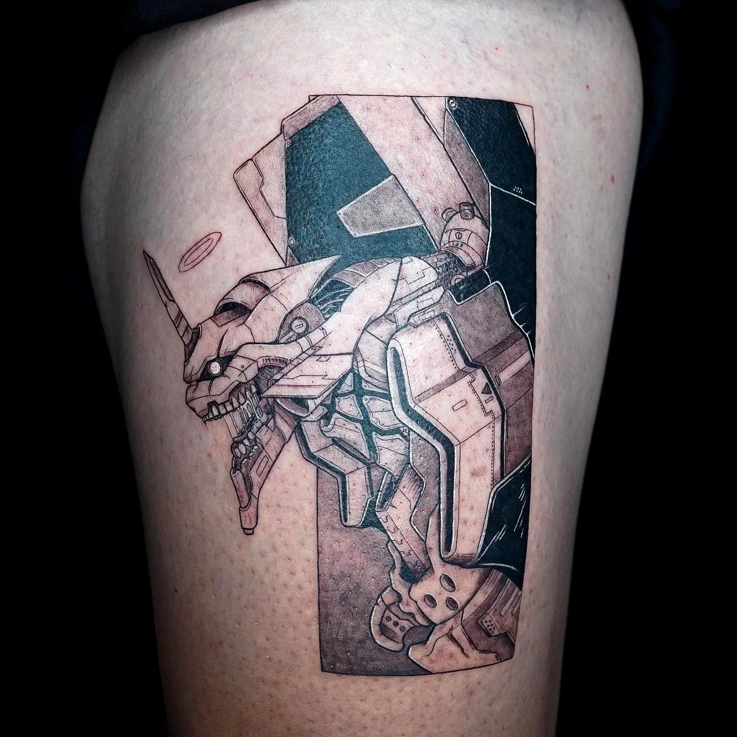 Robotic Mech Thigh Tattoo Design
