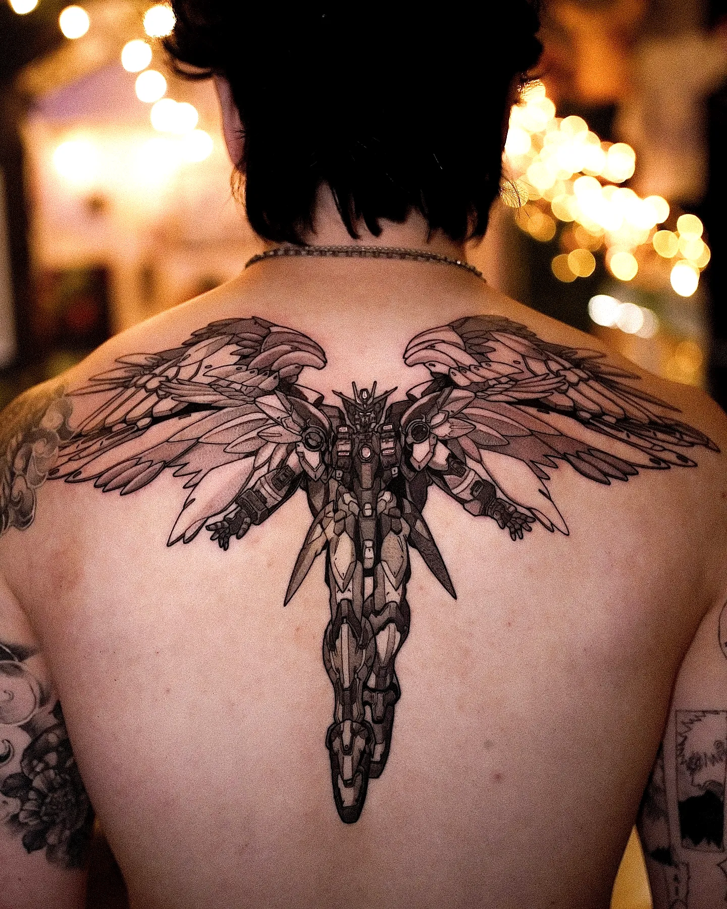 Robotic Wings Upper Back Tattoo