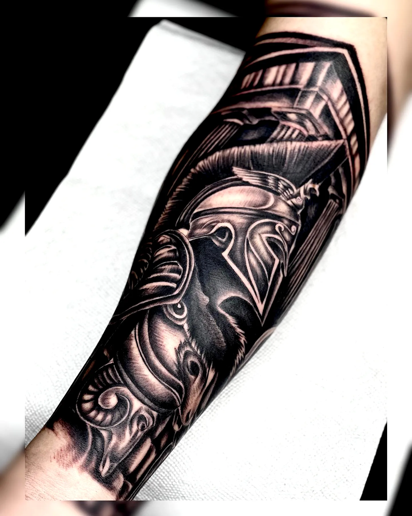 Roman Soldier Helmet Forearm Tattoo