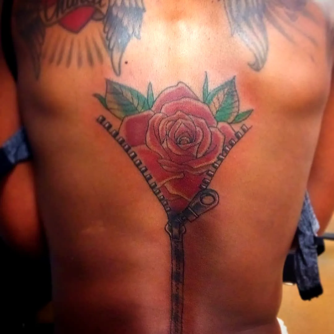 Rose and Zipper Back Tattoo Design