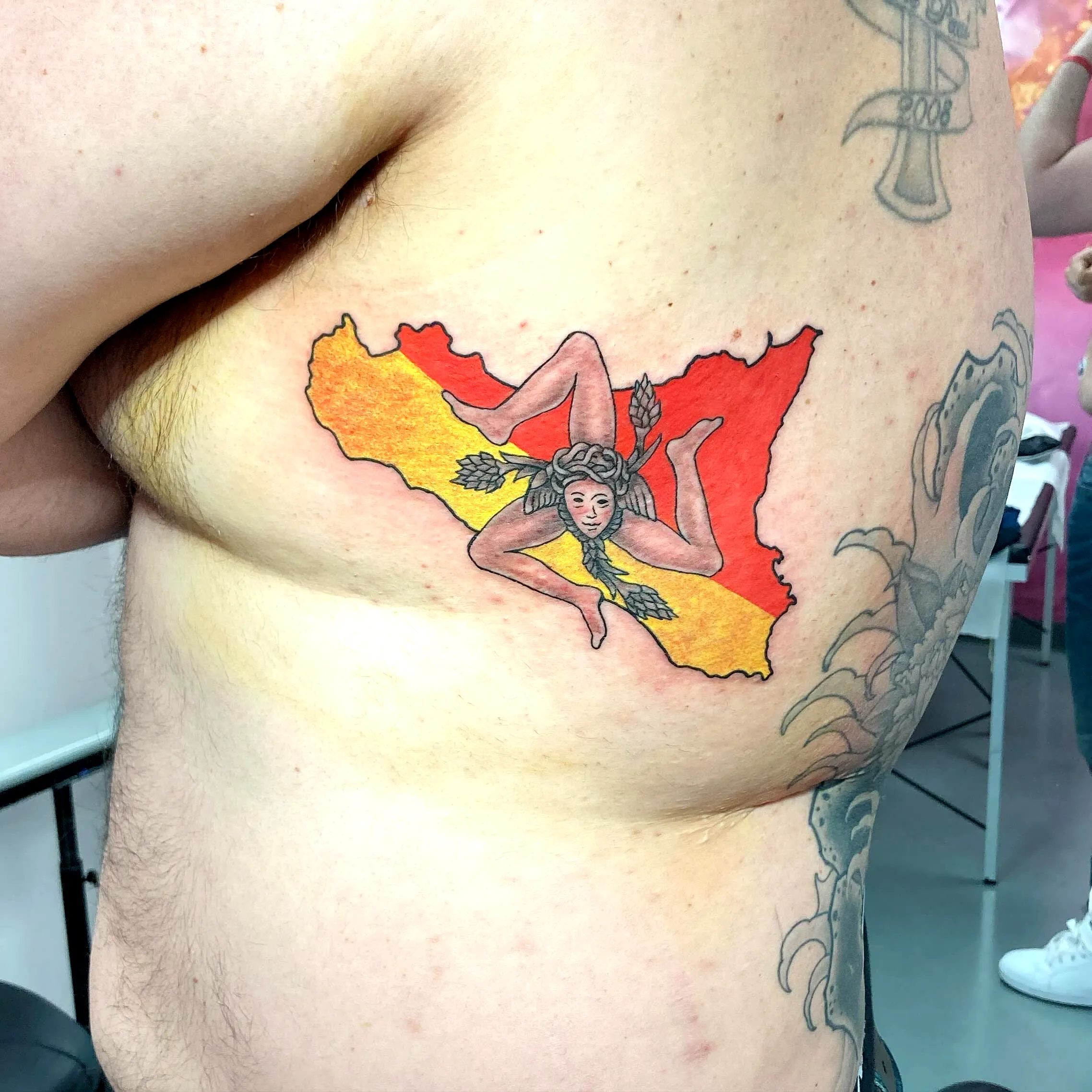 Sicilian Woman Rib Tattoo with Flag Colors