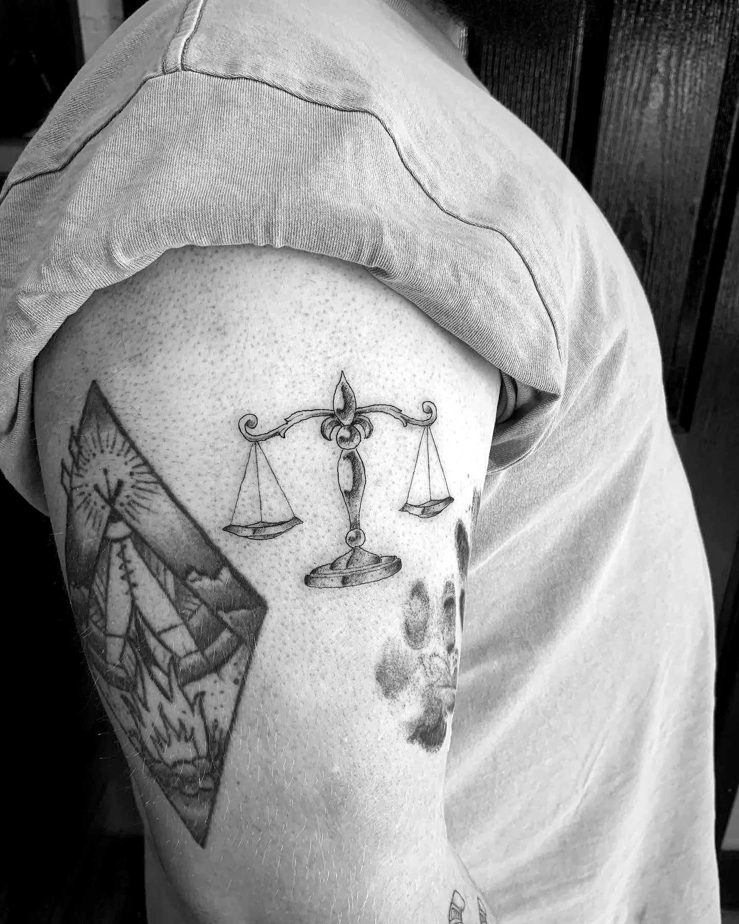 Simple Balance Scale Upper Arm Tattoo