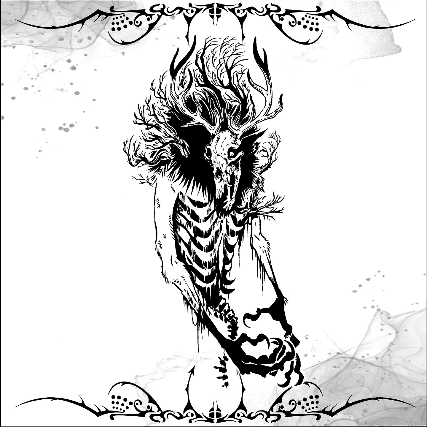 Skeletal Antler Arm Tattoo with Branches