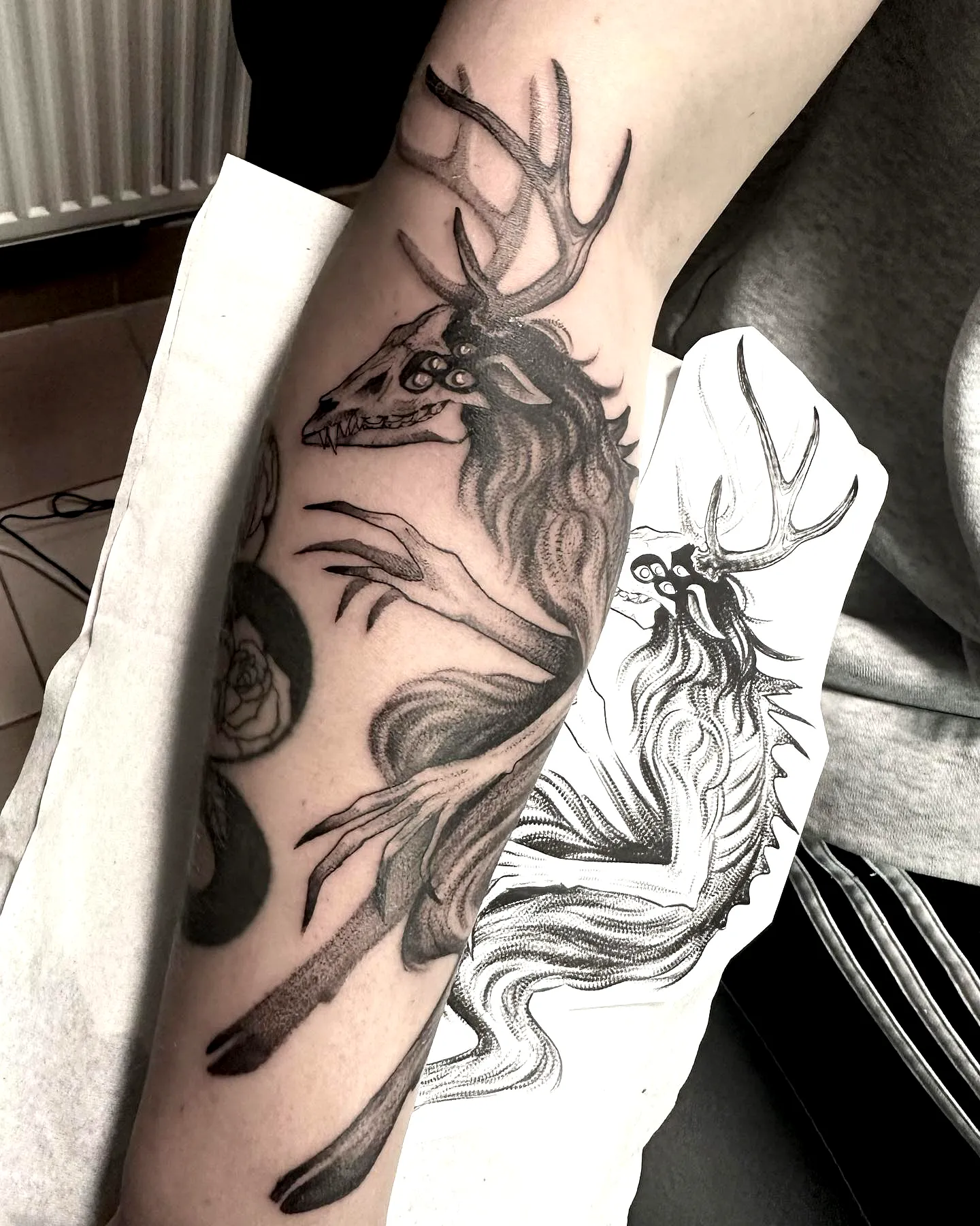 Skeletal Deer Forearm Tattoo