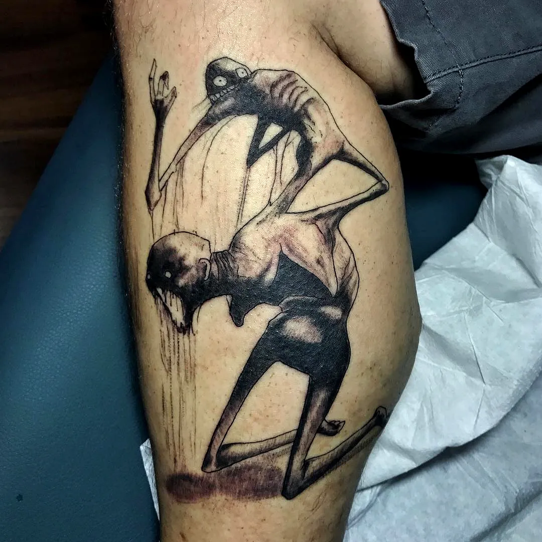 Skeletal Figures Inner Thigh Tattoo