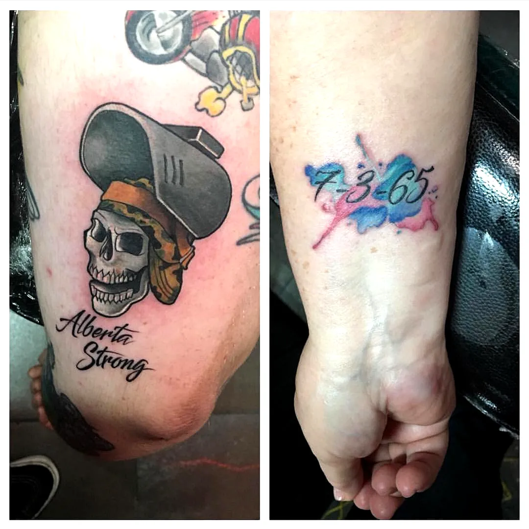Skull Arm Tattoo and Colorful Date Tattoo