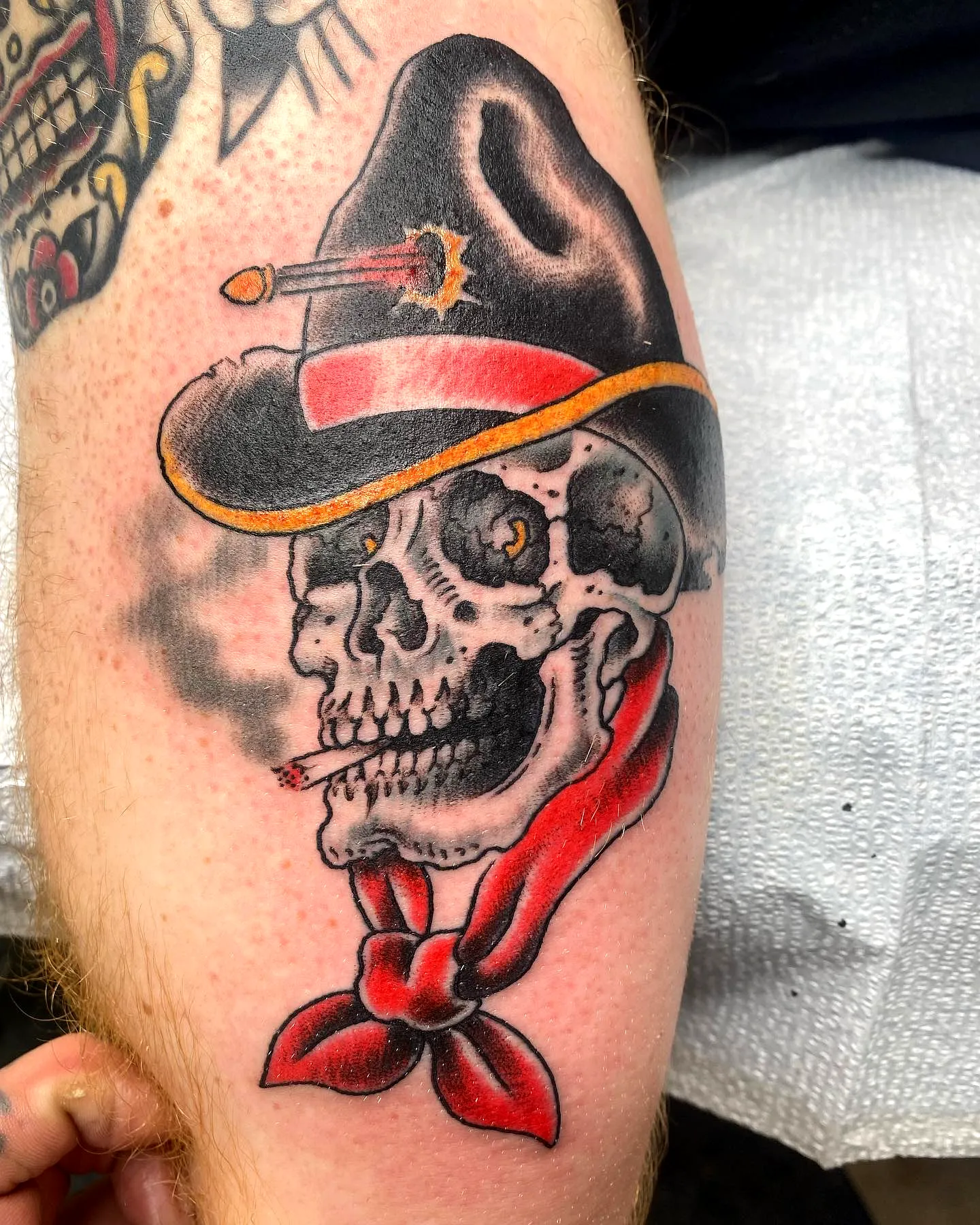 Skull Cowboy Hat Neck Tattoo