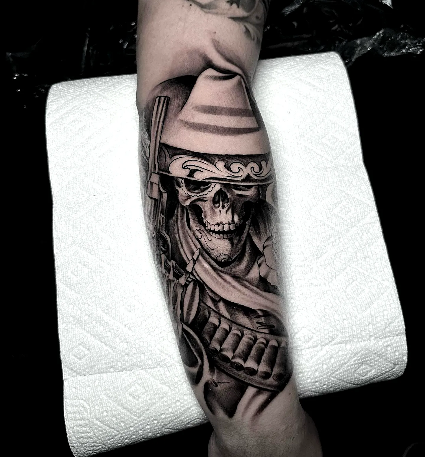 Skull Forearm Tattoo with Sombrero