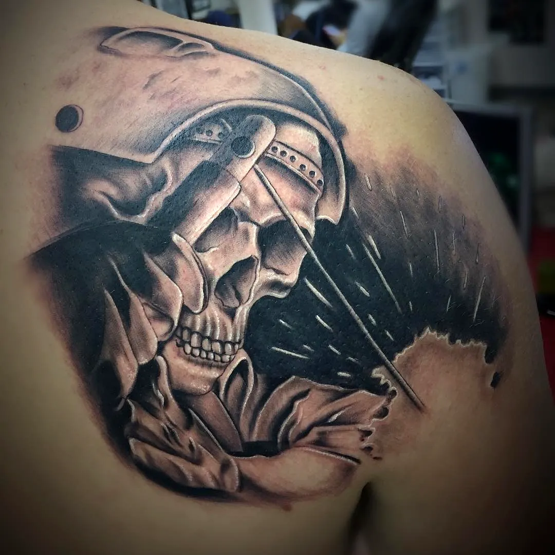 Skull Shoulder Tattoo in Gray and Black