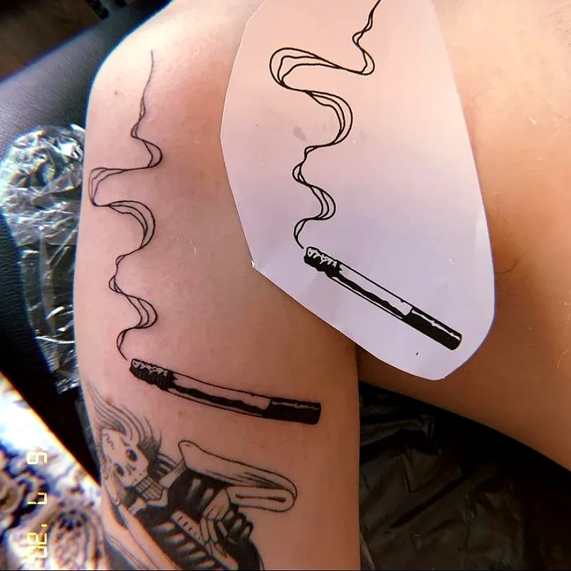 Smoking Cigarette Upper Arm Tattoo