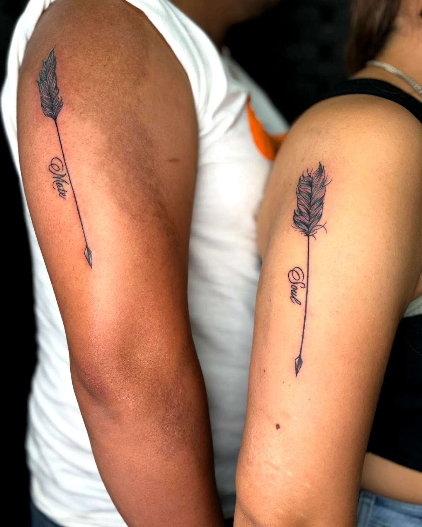 Soulmates Arrows Arm Tattoo in Black Gray