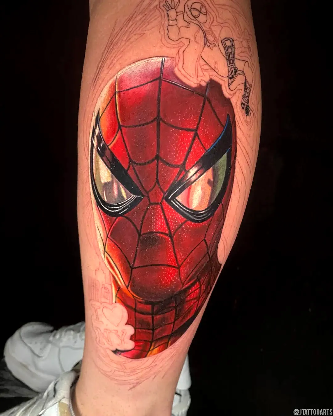 Spider-Man Forearm Tattoo in Red and Black